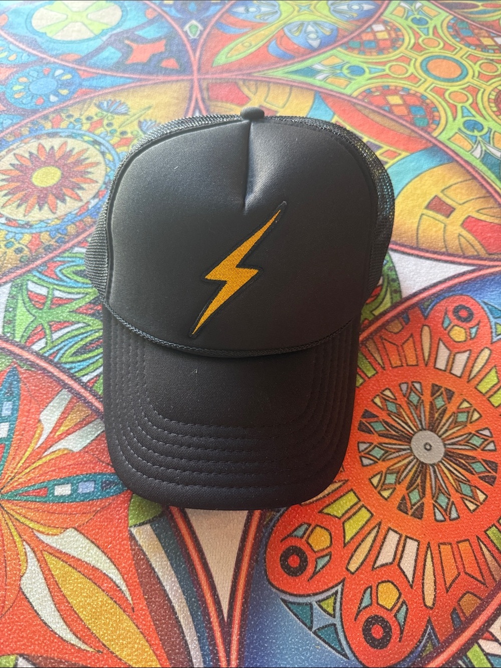 Aviator Nation Black Trucker Hat with Yellow Lightning Bolt